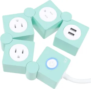 iJoy Flexible Power Strip - 3 AC Outlets and 2 USB Charging Ports with 5 Ft Extension Cord, Green Surge Protector Power Strip, Decorative Surge Protector Outlet Extender for Home, Office, and More