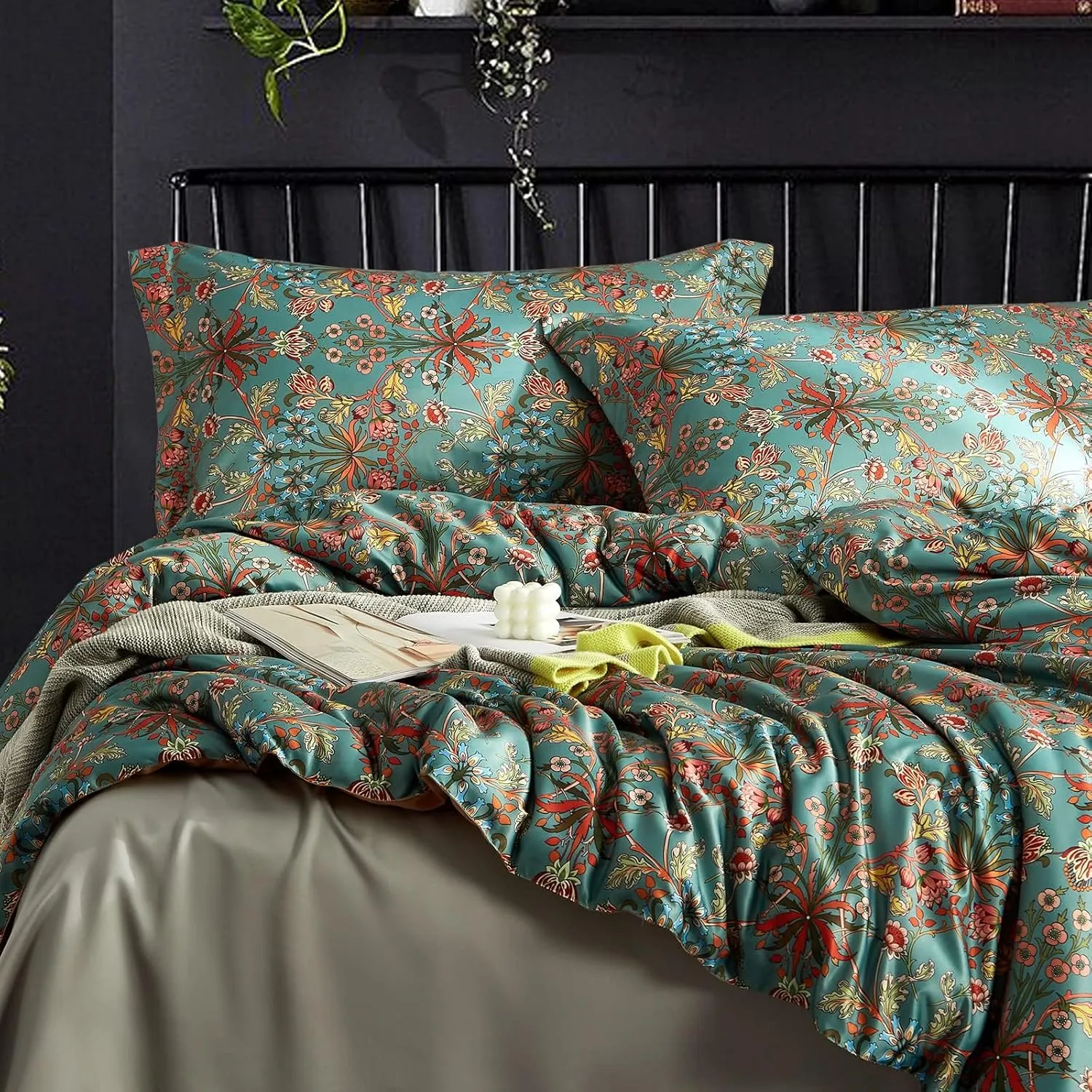 Ikawaapurry Comforter Set for Queen Size Bed Farmhouse Boho Bedding Sets Fluffy Lightweight Flowers Plants All Season 3 Pcs Comforter with 2 Pillow Shames