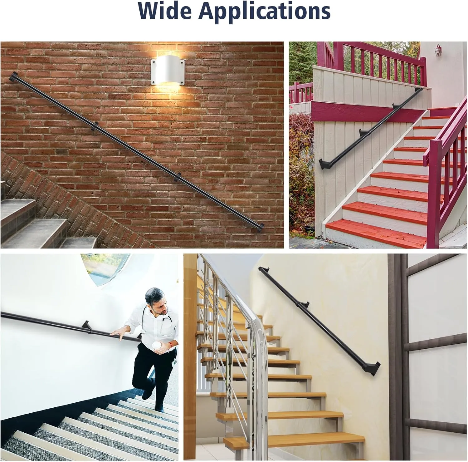 Industrial Stair Railing Metal Hand Rails for Indoor & Outdoor Steps Wall Mount Hand Rails for Indoor Stairs 1.25" Pipe Stair Handrail for Steps Aluminum Staircase Handrail Hand Railing 6ft