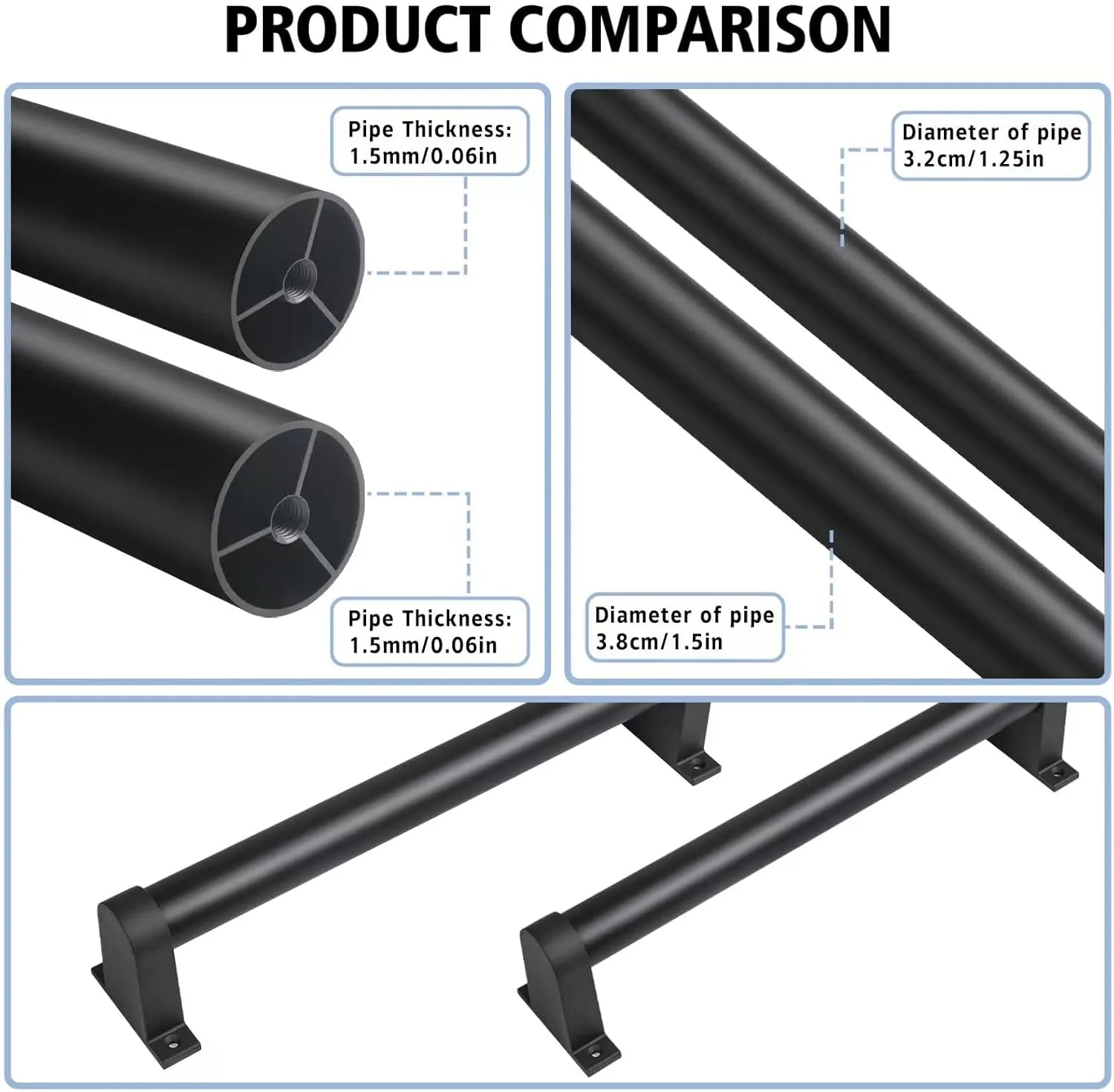 Industrial Stair Railing Metal Hand Rails for Indoor & Outdoor Steps Wall Mount Hand Rails for Indoor Stairs 1.25" Pipe Stair Handrail for Steps Aluminum Staircase Handrail Hand Railing 6ft