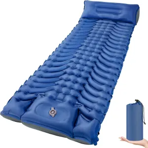 Inflatable Camping Sleeping Pad with Built-in Foot Pump & Pillow - Portable Lightweight Air Mattress for Backpacking, Hiking, Tent - Compact Travel Sleep Mat (Blue)