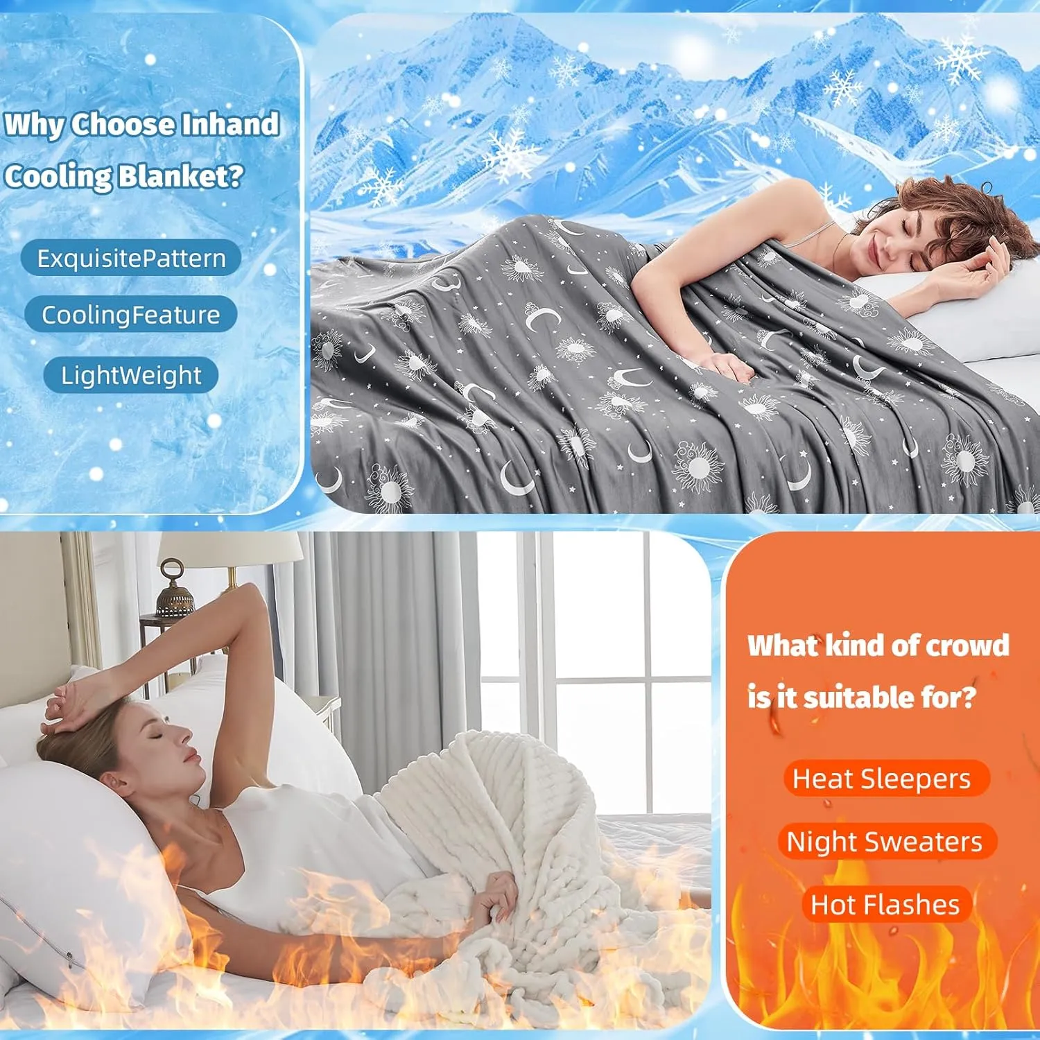 inhand Cooling Blanket Queen Size (90"x90") - Cooled Blankets for Hot Sleepers Lightweight Breathable Summer Blanket for Sleeping Night Sweats to Keep Cool in The Heat -Dark Grey-Sky