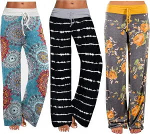 iniber Women's Comfy Pajama Pants Casual Lounge Pant Wide Leg Palazzo Stretch Drawstring Bottoms