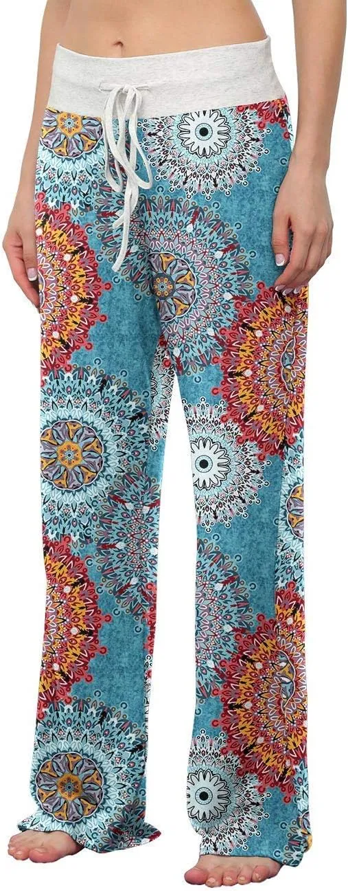 iniber Women's Comfy Pajama Pants Casual Lounge Pant Wide Leg Palazzo Stretch Drawstring Bottoms