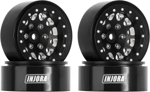 INJORA 1.3 Beadlock Wheel Rims - Aluminium Wheel Rims 23g -3.75mm for SCX24 TRX4M Upgrade 1/24 1/18 RC Crawler Car (Black)