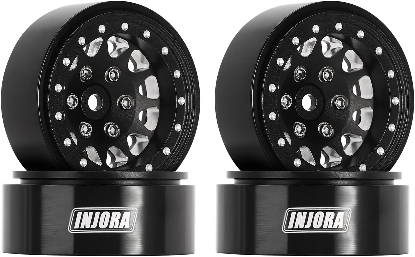INJORA 1.3 Beadlock Wheel Rims - Aluminium Wheel Rims 23g -3.75mm for SCX24 TRX4M Upgrade 1/24 1/18 RC Crawler Car (Black)