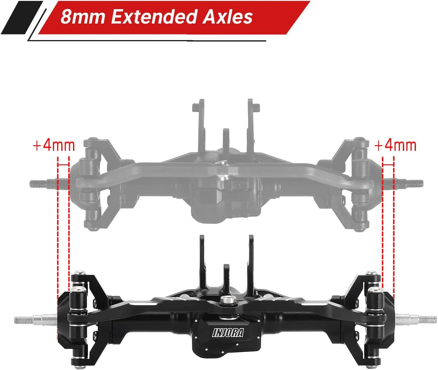 INJORA Front&Rear Axles Set -  4mm Extended Aluminum Complete Axles for TRX4M Upgrade 1/18 RC Crawler Car