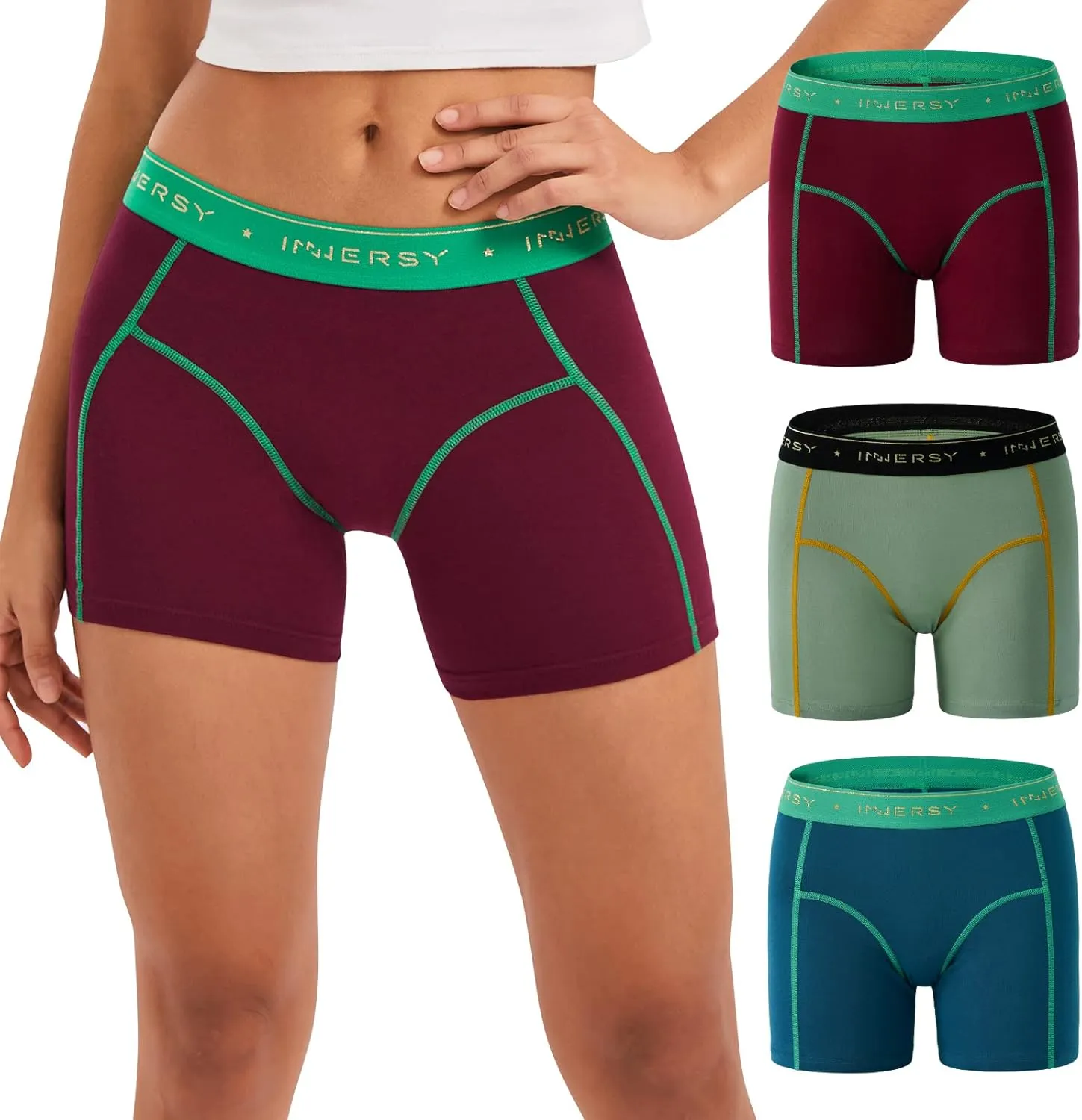 INNERSY Women's 4" Inseam Boxers Briefs Cotton Boyshorts Underwear Ladies Panties 3-Pack