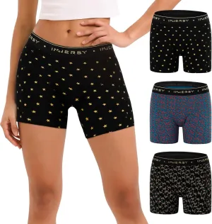 INNERSY Women's 4" Inseam Boxers Briefs Cotton Boyshorts Underwear Ladies Panties 3-Pack