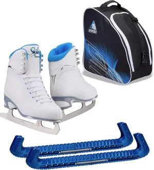 Jackson Ultima Finesse JS181 Figure Ice Skates for Women Bundle with Guardog Skate Guards, Jackson Skate Bag JL350 / Skates Color: Blue/Width: Medium/Size: Youth 1 (Kid's)