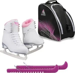Jackson Ultima Finesse JS181 Figure Ice Skates for Women Bundle with Guardog Skate Guards, Jackson Skate Bag JL350 / Skates Color: Pink/Width: Medium/Size: Youth 12 (Kid's)