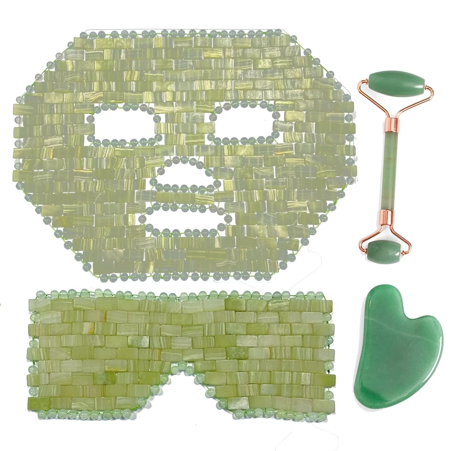 Jade Facial Mask Aventurine Quartz Mask Set Natural Jade Stone Anti-aging Sleeping Mask Beauty Skincare Massage Tool for Puffy Eyes Dark Circles Face Caring (Color : Green, Size : 4 PCS)