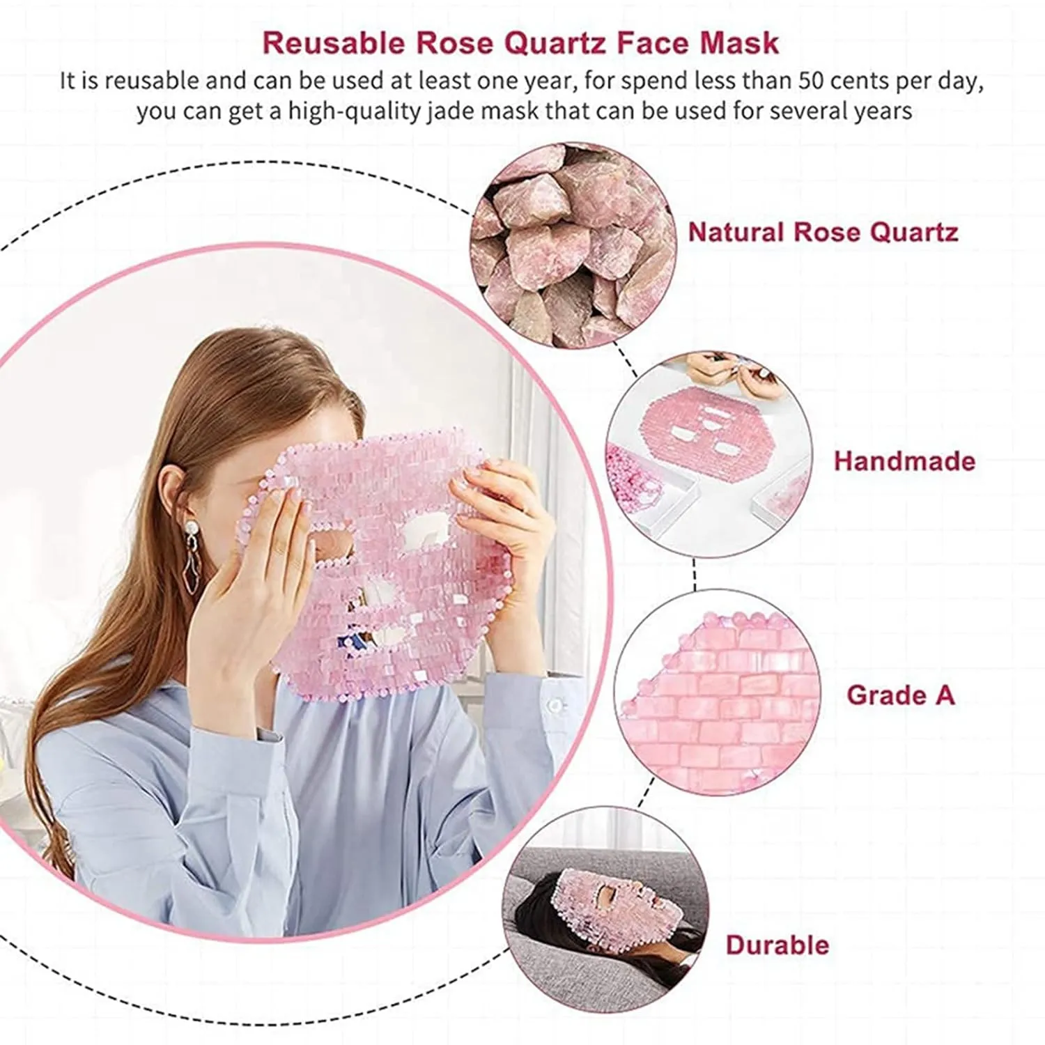 Jade Facial Mask Aventurine Quartz Mask Set Natural Jade Stone Anti-aging Sleeping Mask Beauty Skincare Massage Tool for Puffy Eyes Dark Circles Face Caring (Color : Green, Size : 4 PCS)