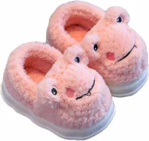 JadeRich Girls Boys Cute Cartoon Frog Pattern Slippers Warm Fuzzy Curly Fleece House Shoes for Toddlers Little Kids