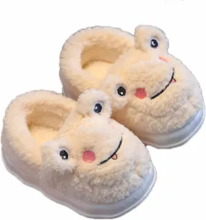 JadeRich Girls Boys Cute Cartoon Frog Pattern Slippers Warm Fuzzy Curly Fleece House Shoes for Toddlers Little Kids