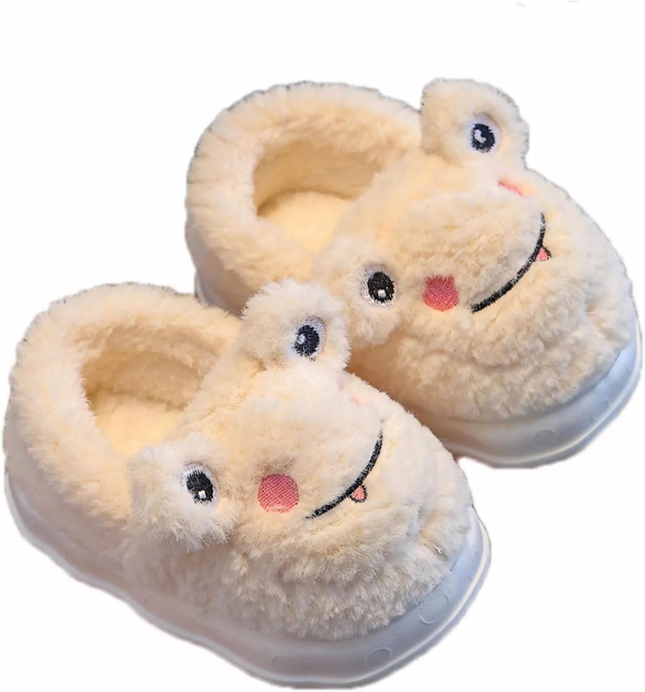 JadeRich Girls Boys Cute Cartoon Frog Pattern Slippers Warm Fuzzy Curly Fleece House Shoes for Toddlers Little Kids