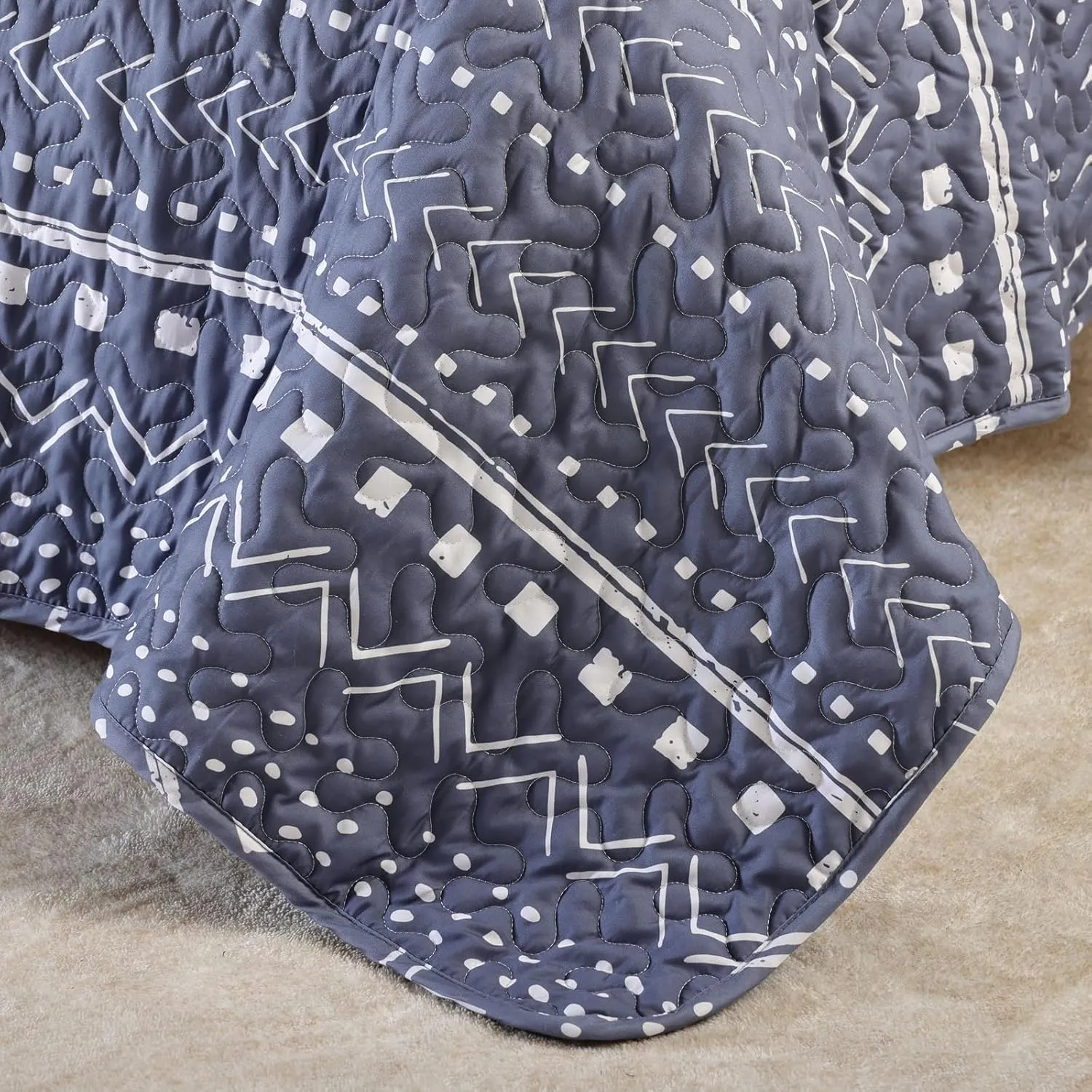 JANZAA Queen Quilt Set 3 PCS, Microfiber Boho Bedspread Set Reversible Coverlet Set with Pillow Cases for All Season (Bluish Greyjihe, Queen)…