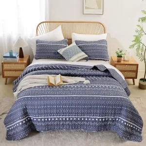 JANZAA Queen Quilt Set 3 PCS, Microfiber Boho Bedspread Set Reversible Coverlet Set with Pillow Cases for All Season (Bluish Greyjihe, Queen)…