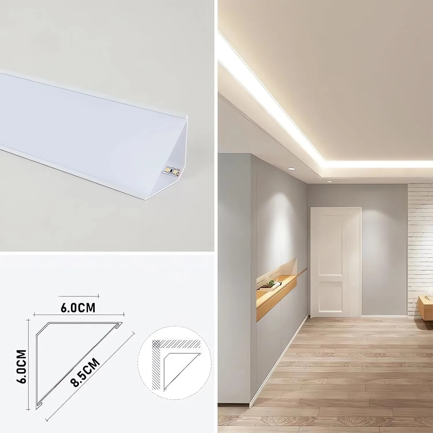 JARBIH 10PACK Led Aluminum Profile for Ceiling Wall Decoration, 1M/3.3ft 6cmx6cm Top Corner Strip Line Luminous Ceiling Free Lamp Internal Channel Linear for Living Room Home(Silver)