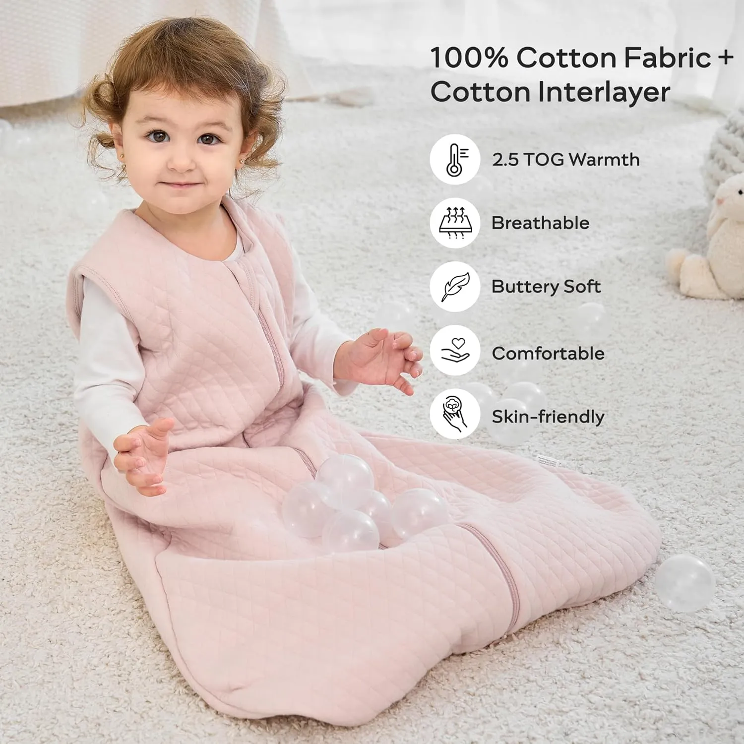 JELLYMONI Baby Sleep Sack TOG 2.5, 18-24 Months Winter Baby Wearable Blanket, 100% Cotton Infant Sleeping Sack 2-Way Zipper Warm Quilted Sleepsack