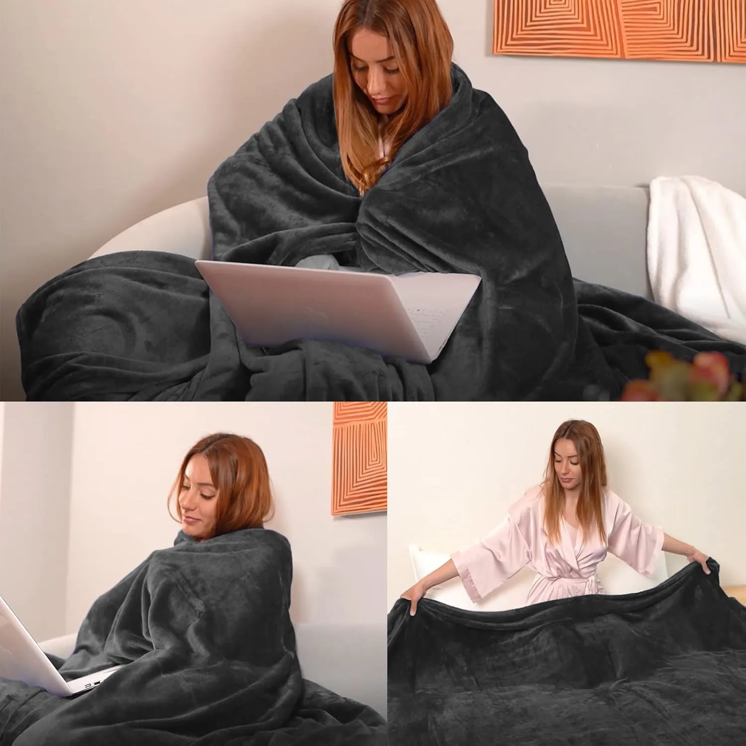 JIAHANNHA Fleece Blanket 50 by 60 Throw Blankets for Sofa Couch Bed Dark Grey Sofa Blanket 280GSM,Super Soft Cozy and Luxury Bed Blanket for All Season Throw(50"×60")