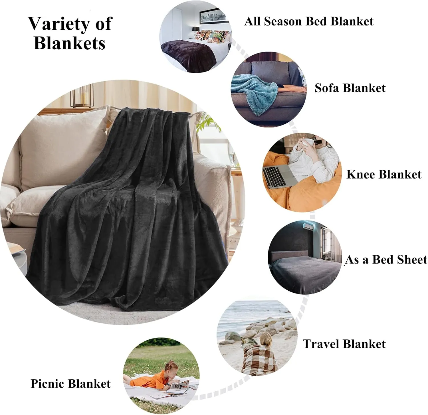 JIAHANNHA Fleece Blanket 50 by 60 Throw Blankets for Sofa Couch Bed Dark Grey Sofa Blanket 280GSM,Super Soft Cozy and Luxury Bed Blanket for All Season Throw(50"×60")