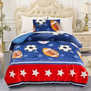 JML Kids Sherpa Blanket Twin Size 60"x 80", 2 Pieces Borrego Bed Set with Pillow Sham, Soft Fluffy Ball Printed Fleece Bed Blanket for Boys, Girls, Kids
