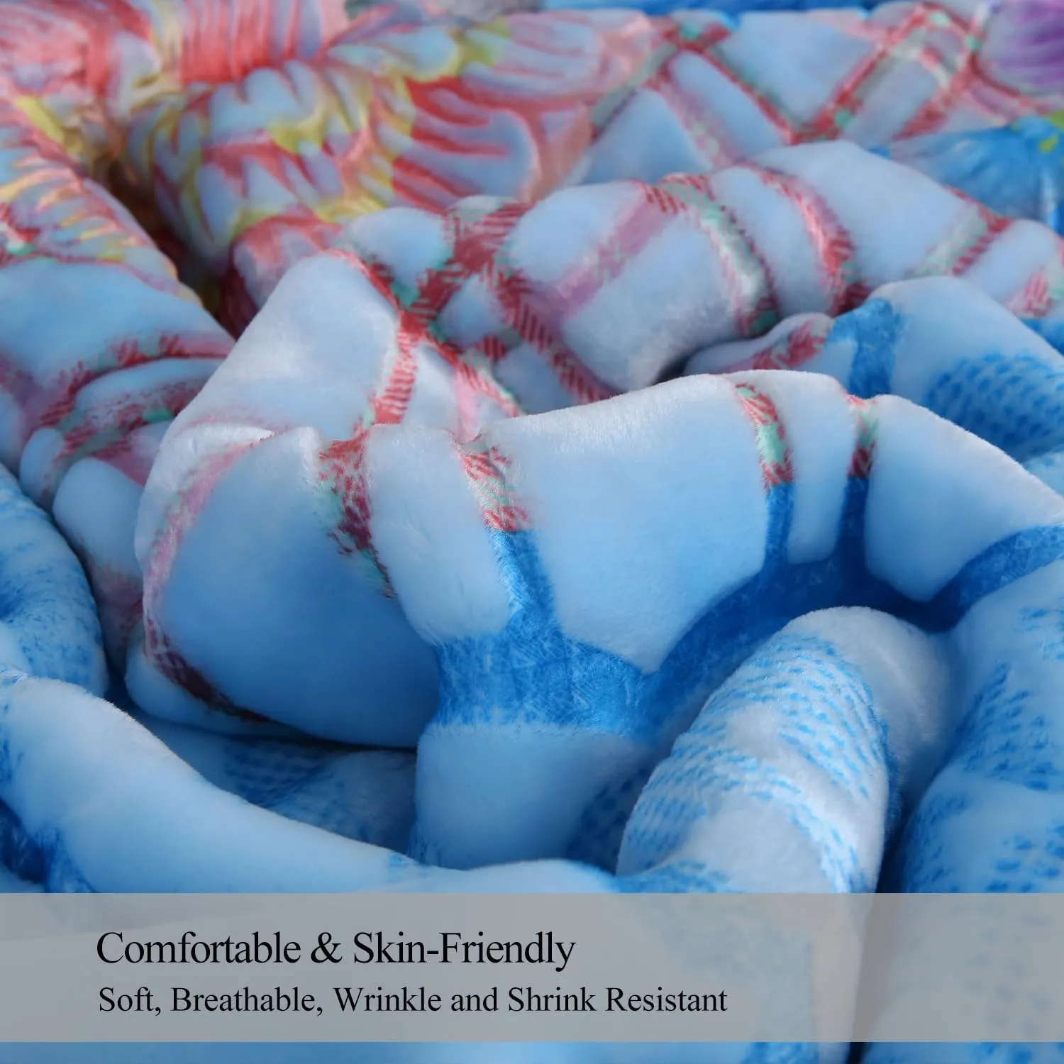 JML Plush Fleece Blanket 87" x 94", 10.5 Pounds Korean Style Mink Blanket King Size for Winter - Soft and Warm, 2 Ply A&B Printed Embossed Raschel Bed Blanket (Blue Flowers)