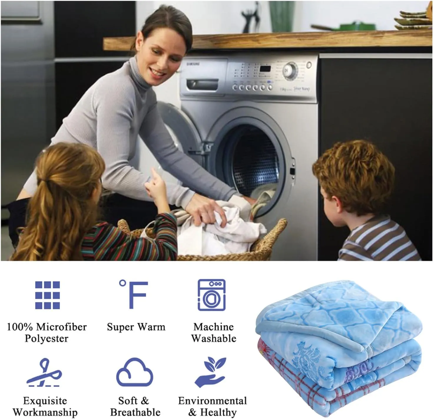 JML Plush Fleece Blanket 87" x 94", 10.5 Pounds Korean Style Mink Blanket King Size for Winter - Soft and Warm, 2 Ply A&B Printed Embossed Raschel Bed Blanket (Blue Flowers)