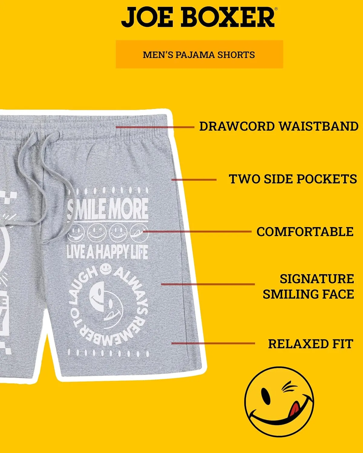 JOE BOXER French Terry Mens Pajama Shorts, Logo Print Mens Sleep Shorts Loungewear, Summer PJ Bottoms