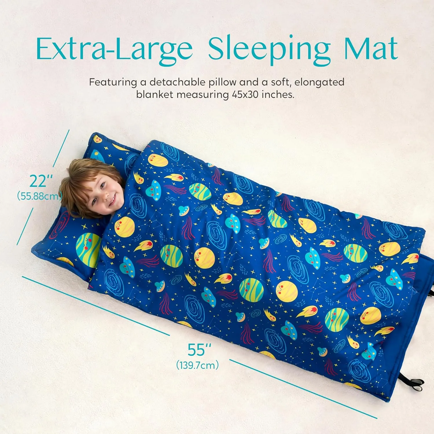 JOIEDOMI Toddler Nap Mat with Pillow & Blanket 55''*30'' for Kids Ages 3-7 Years Roll Up Nap Mat for Preschool Soft Kids Sleeping Bag for Boys Girls Kindergarten Daycare Sleepover