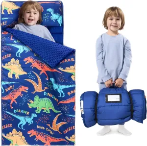 JOIEDOMI Toddler Nap Mat with Pillow & Blanket 55''*30'' for Kids Ages 3-7 Years Roll Up Nap Mat for Preschool Soft Kids Sleeping Bag for Boys Girls Kindergarten Daycare Sleepover