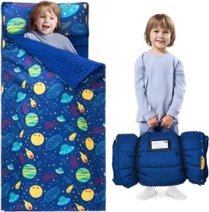 JOIEDOMI Toddler Nap Mat with Pillow & Blanket 55''*30'' for Kids Ages 3-7 Years Roll Up Nap Mat for Preschool Soft Kids Sleeping Bag for Boys Girls Kindergarten Daycare Sleepover