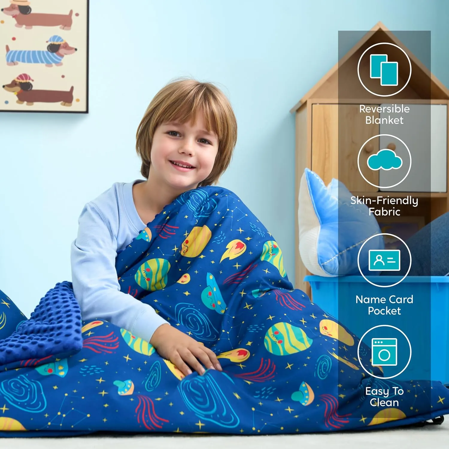 JOIEDOMI Toddler Nap Mat with Pillow & Blanket 55''*30'' for Kids Ages 3-7 Years Roll Up Nap Mat for Preschool Soft Kids Sleeping Bag for Boys Girls Kindergarten Daycare Sleepover