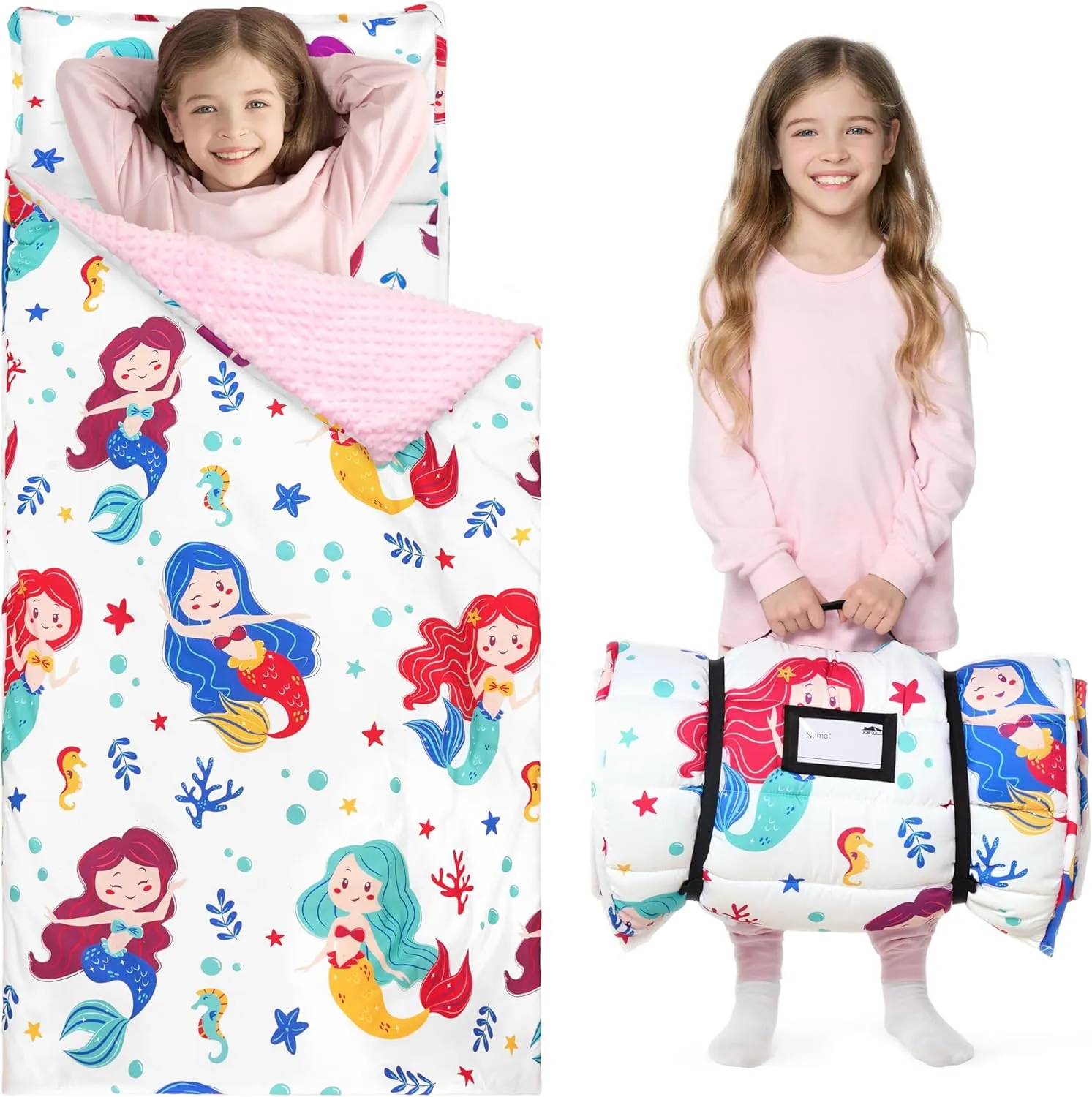 JOIEDOMI Toddler Nap Mat with Pillow & Blanket 55''*30'' for Kids Ages 3-7 Years Roll Up Nap Mat for Preschool Soft Kids Sleeping Bag for Boys Girls Kindergarten Daycare Sleepover