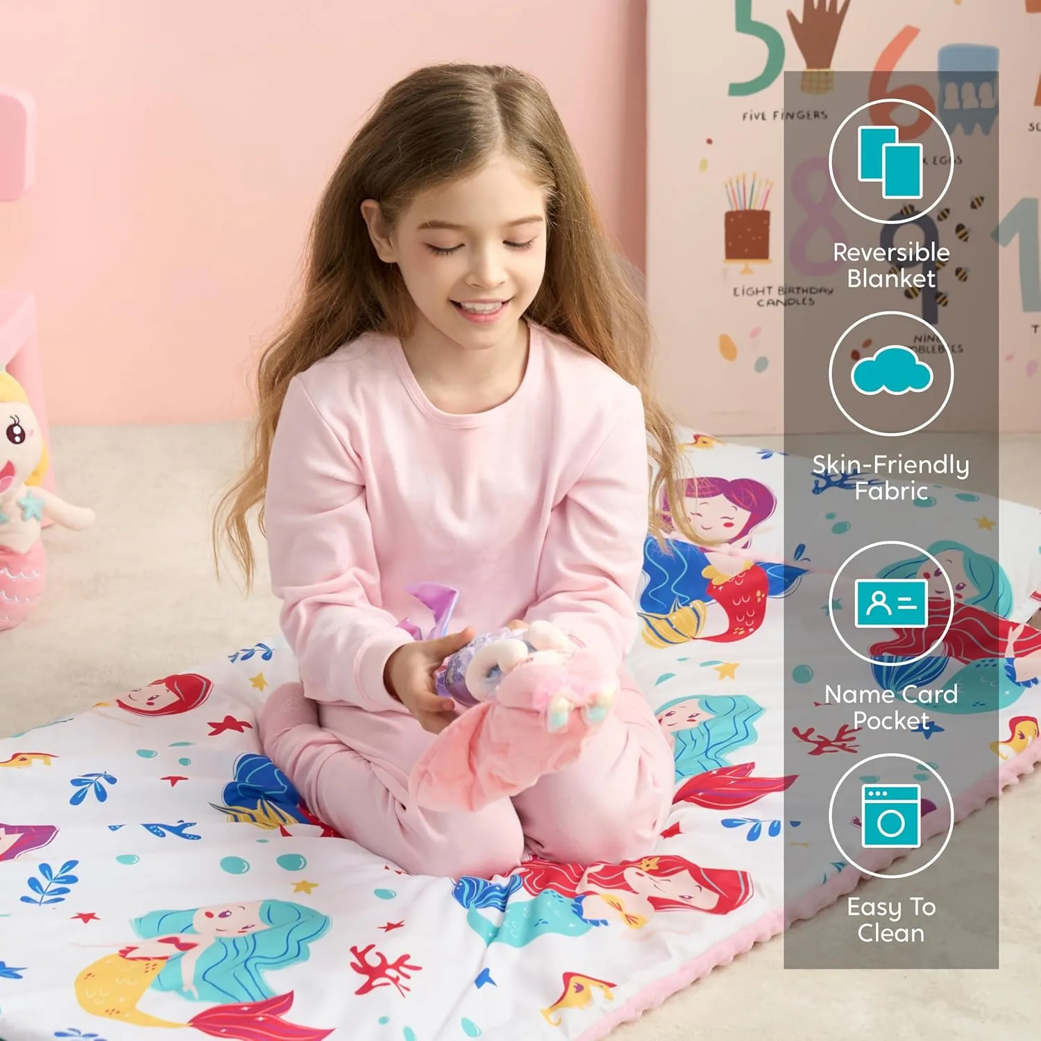 JOIEDOMI Toddler Nap Mat with Pillow & Blanket 55''*30'' for Kids Ages 3-7 Years Roll Up Nap Mat for Preschool Soft Kids Sleeping Bag for Boys Girls Kindergarten Daycare Sleepover