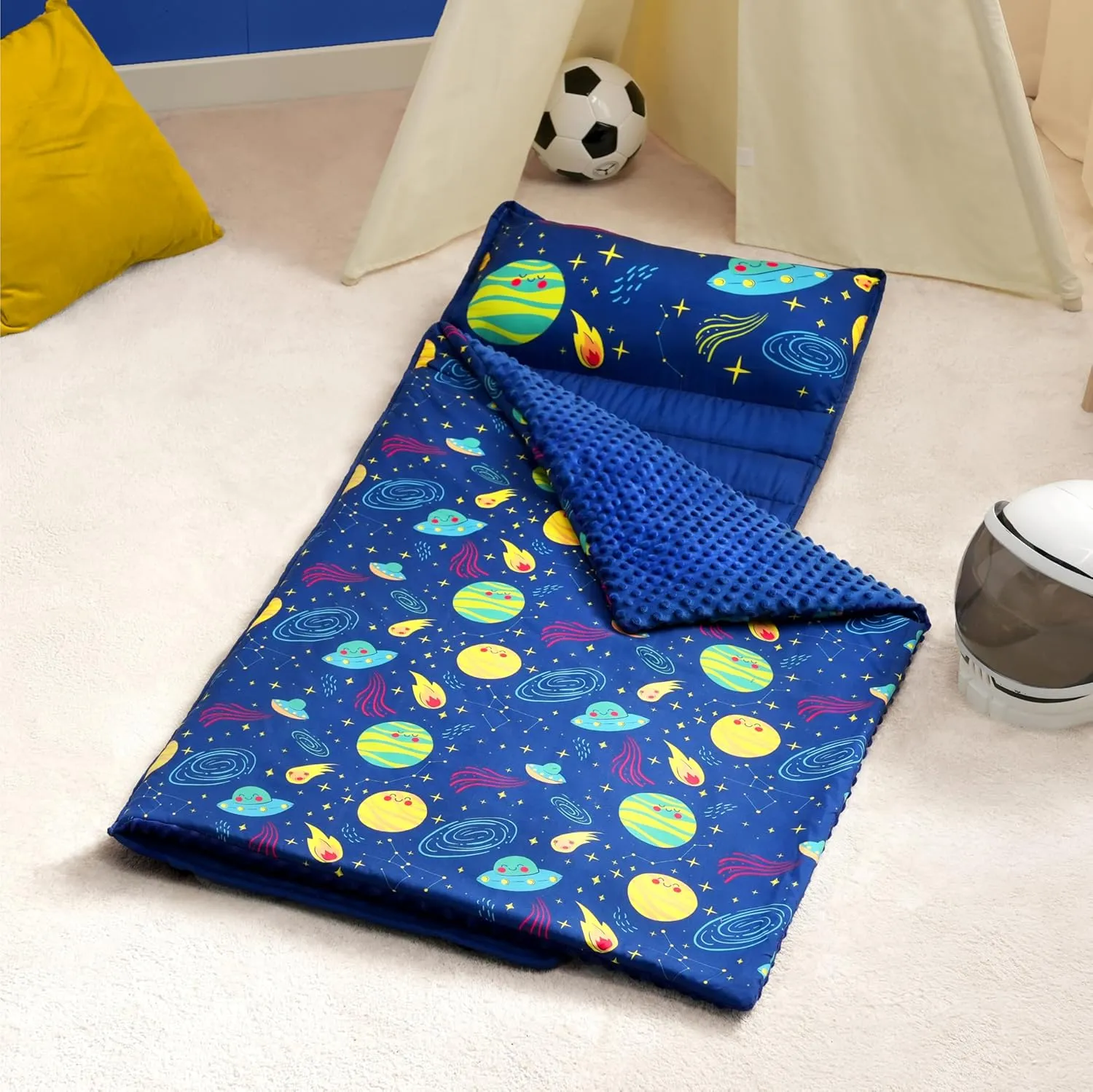 JOIEDOMI Toddler Nap Mat with Pillow & Blanket 55''*30'' for Kids Ages 3-7 Years Roll Up Nap Mat for Preschool Soft Kids Sleeping Bag for Boys Girls Kindergarten Daycare Sleepover