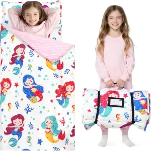 JOIEDOMI Toddler Nap Mat with Pillow & Blanket 55''*30'' for Kids Ages 3-7 Years Roll Up Nap Mat for Preschool Soft Kids Sleeping Bag for Boys Girls Kindergarten Daycare Sleepover
