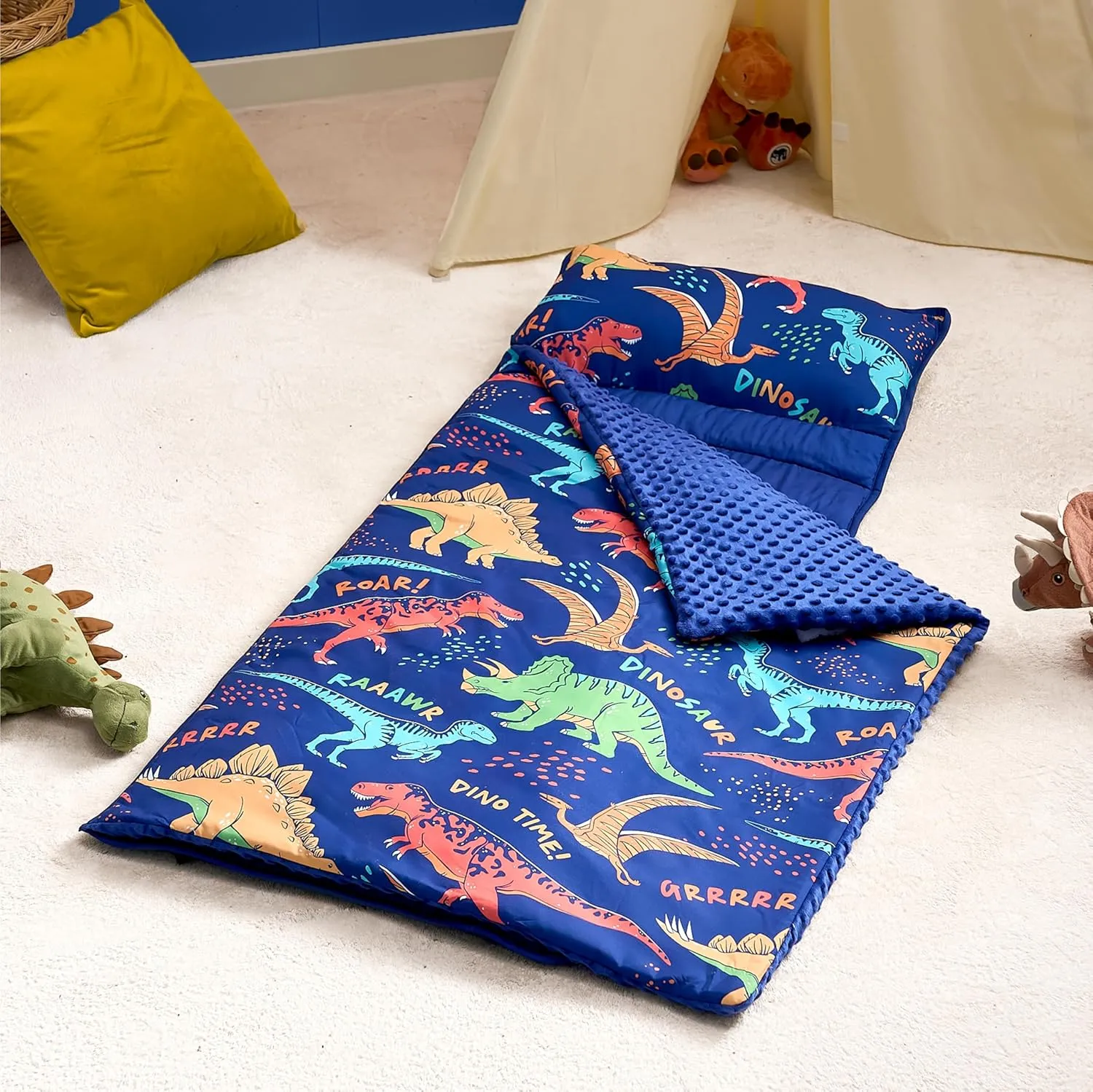 JOIEDOMI Toddler Nap Mat with Pillow & Blanket 55''*30'' for Kids Ages 3-7 Years Roll Up Nap Mat for Preschool Soft Kids Sleeping Bag for Boys Girls Kindergarten Daycare Sleepover