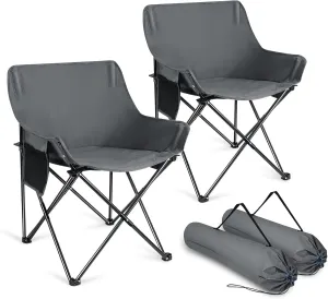 Joyfair Outdoor Camping Chair for Adult, Large Portable Folding Moon Chairs with Carry Bag for Patio Beach, Fishing, Lawn and More Outdoor Sports, 600D Oxford Fabric & Heavy Duty Steel (2, Grey)