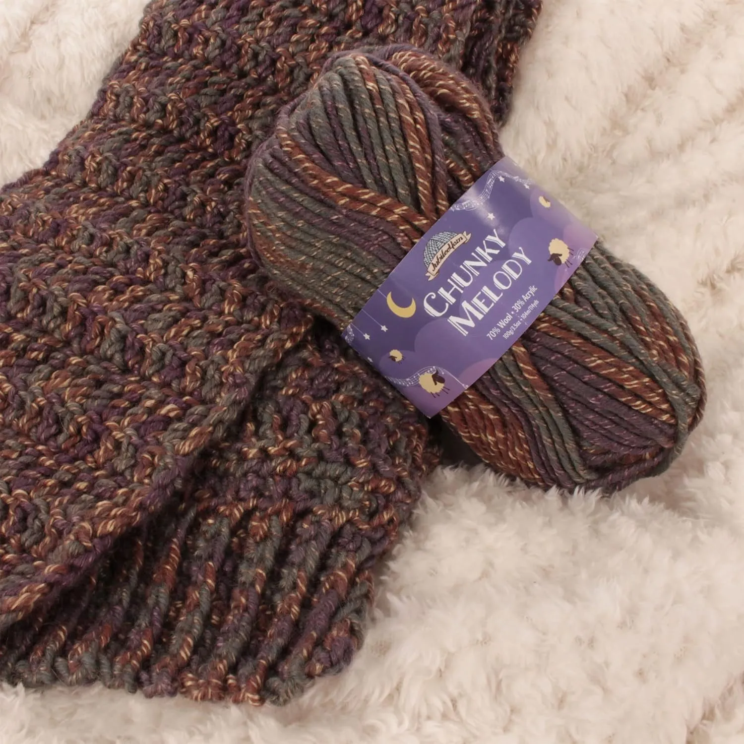 JubileeYarn Chunky Melody Yarn - 100g/Skein Bulky Wool Blend - Jump Rope - 2 Skeins
