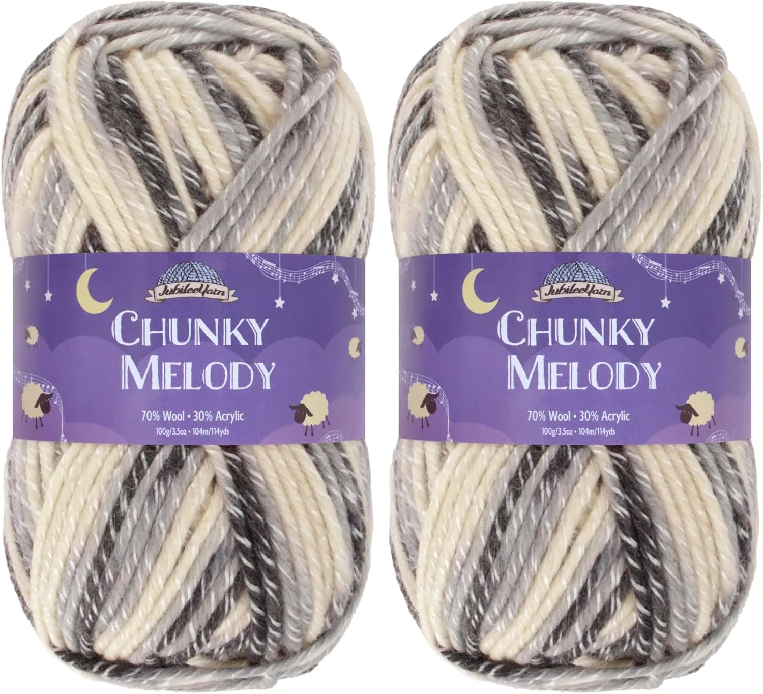 JubileeYarn Chunky Melody Yarn - 100g/Skein Bulky Wool Blend - Jump Rope - 2 Skeins