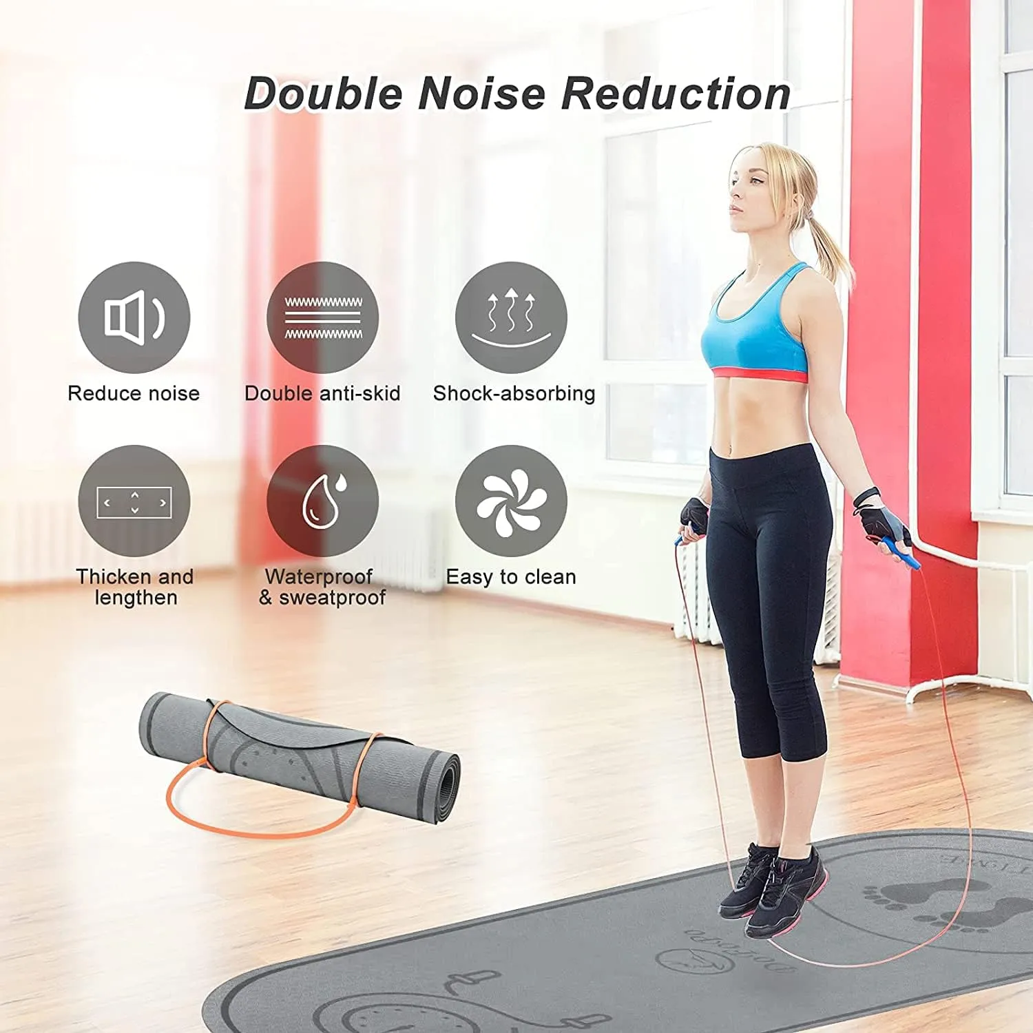 Jump Rope Mat 71"/63"x24" Larger Non-Slip Indoor Outdoor Exercise Fitness Mat, High-Density Workout Shock Absorption for Home Gym Flooring Concrete Jumping Rope