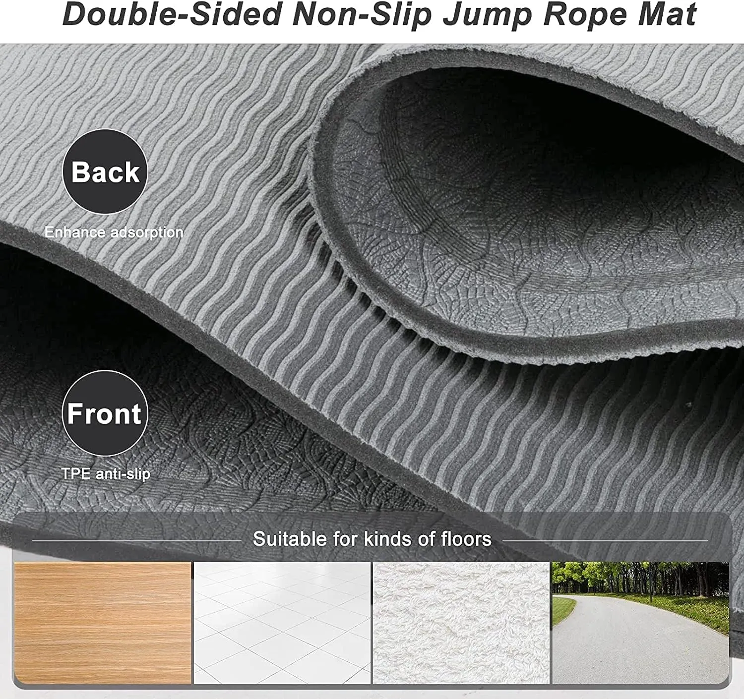 Jump Rope Mat 71"/63"x24" Larger Non-Slip Indoor Outdoor Exercise Fitness Mat, High-Density Workout Shock Absorption for Home Gym Flooring Concrete Jumping Rope