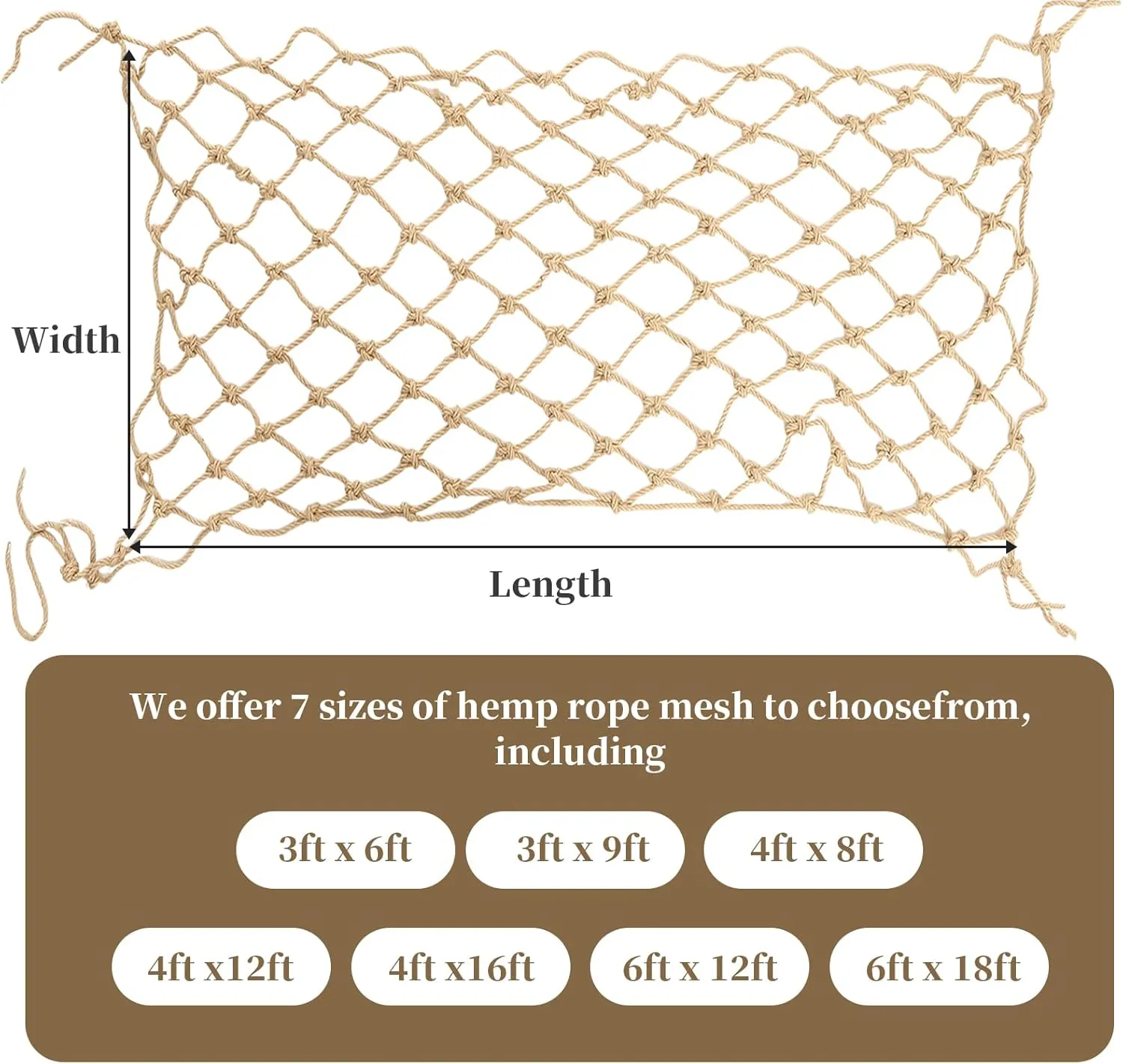Jute Hemp Rope Net (4ftx8ft), Heavy Duty Natural Climbing Safety Rope Netting Balcony Stairs Fence Garden Playground Protection Net Indoor & Outdoor Decor Rope Net