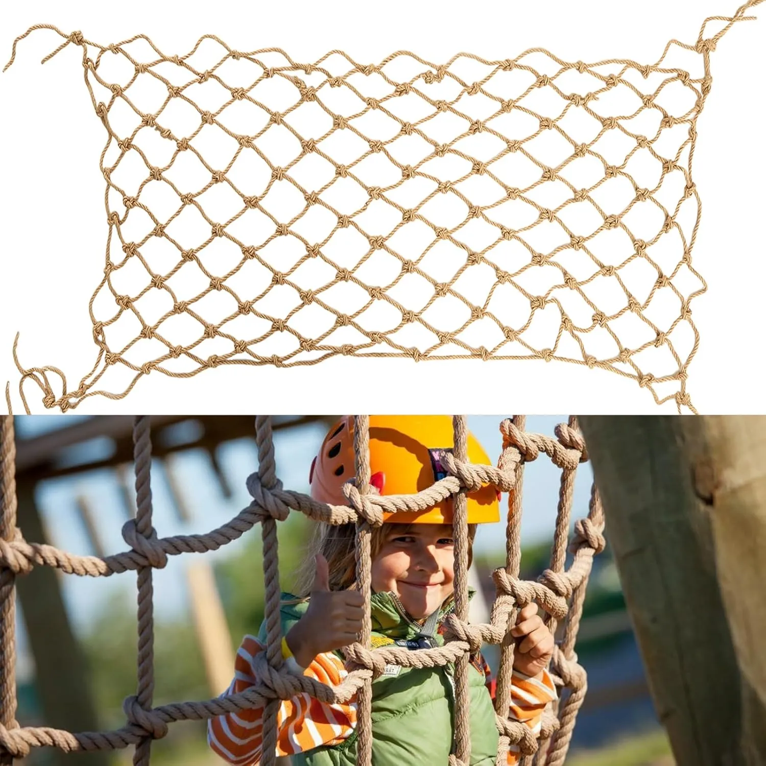 Jute Hemp Rope Net (4ftx8ft), Heavy Duty Natural Climbing Safety Rope Netting Balcony Stairs Fence Garden Playground Protection Net Indoor & Outdoor Decor Rope Net