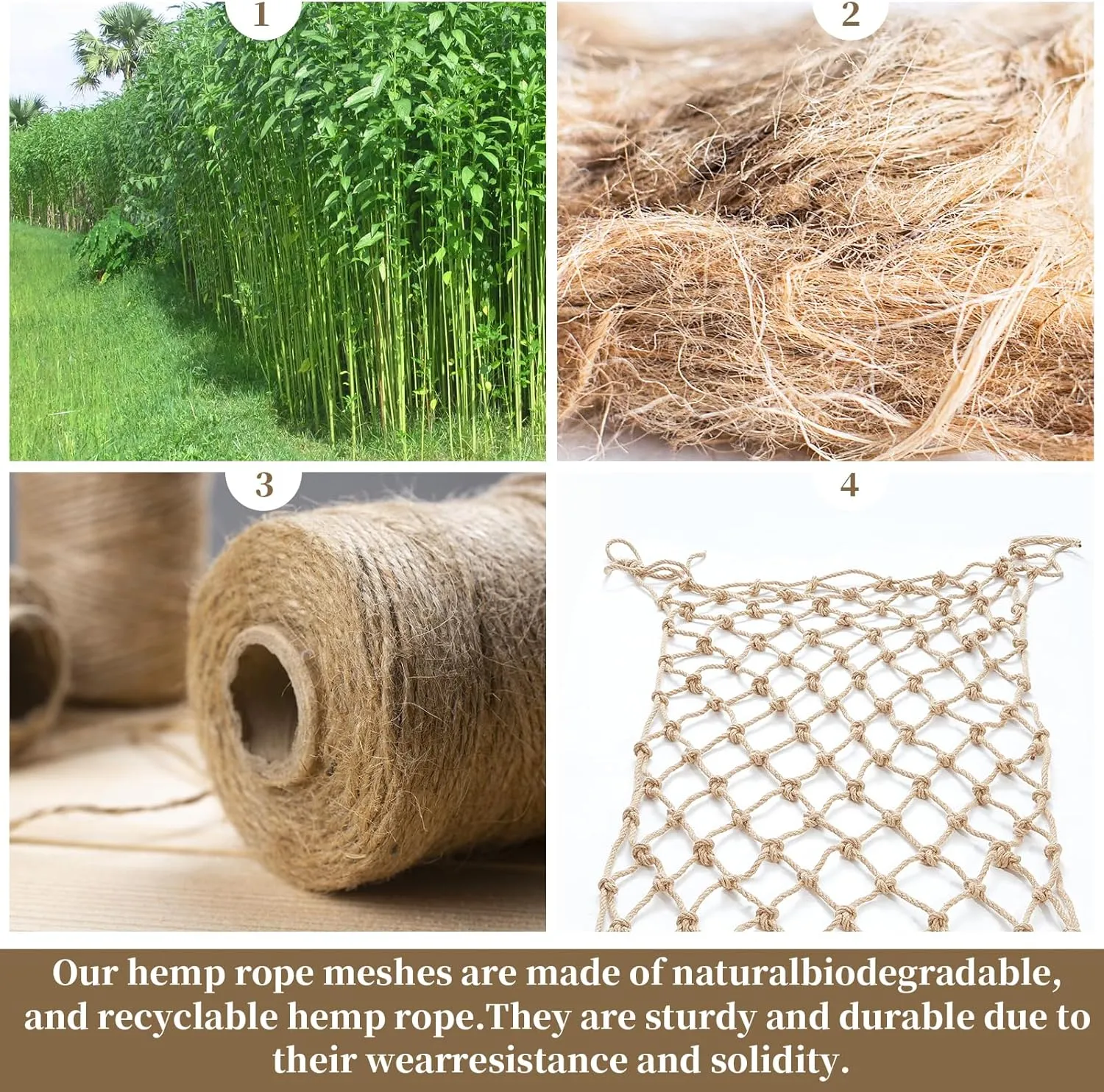 Jute Hemp Rope Net (4ftx8ft), Heavy Duty Natural Climbing Safety Rope Netting Balcony Stairs Fence Garden Playground Protection Net Indoor & Outdoor Decor Rope Net