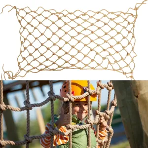 Jute Hemp Rope Net (4ftx8ft), Heavy Duty Natural Climbing Safety Rope Netting Balcony Stairs Fence Garden Playground Protection Net Indoor & Outdoor Decor Rope Net