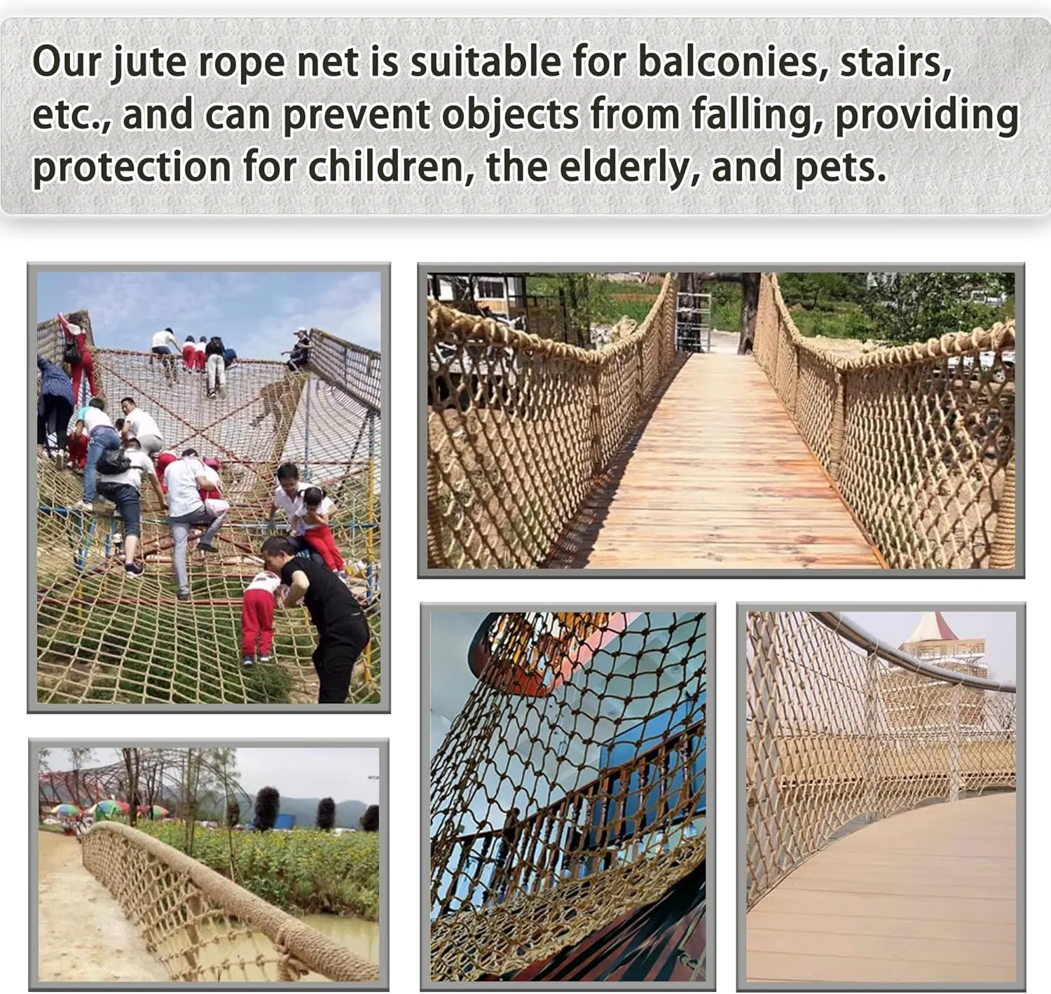 Jute Hemp Rope Nets for Safety and Decoration: Indoor & Outdoor Use, Kids' Climbing, and Versatile Protection (3ft x 12ft)