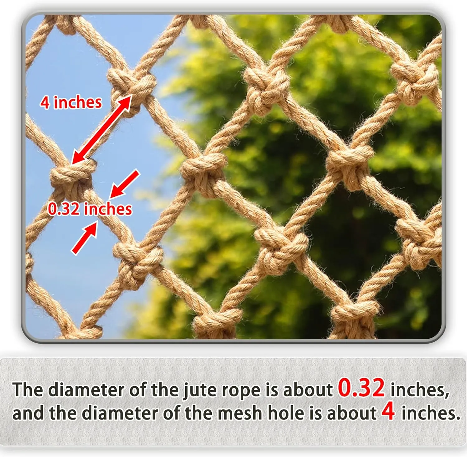 Jute Hemp Rope Nets for Safety and Decoration: Indoor & Outdoor Use, Kids' Climbing, and Versatile Protection (3ft x 12ft)